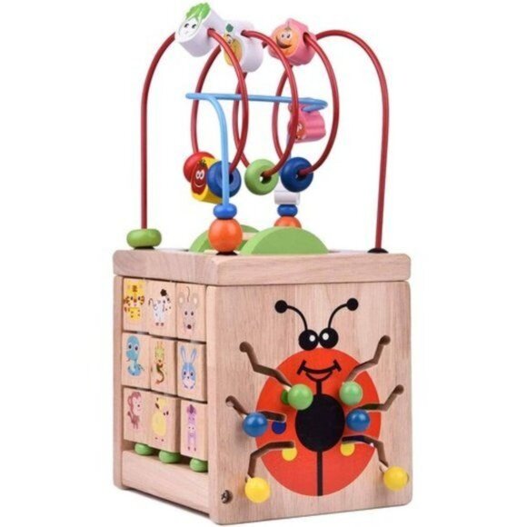 Other - Fun Little Toys - Wooden Activity Cube - Classic Bead Maze Toy
